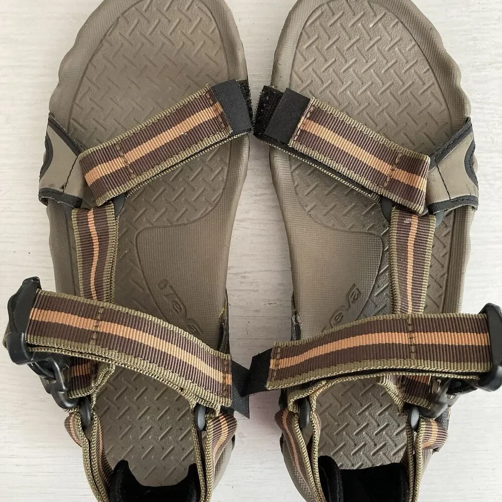 TEVA Mens Volterra Hiking Sports Sandals Brown Orange Striped Comfort Size 7